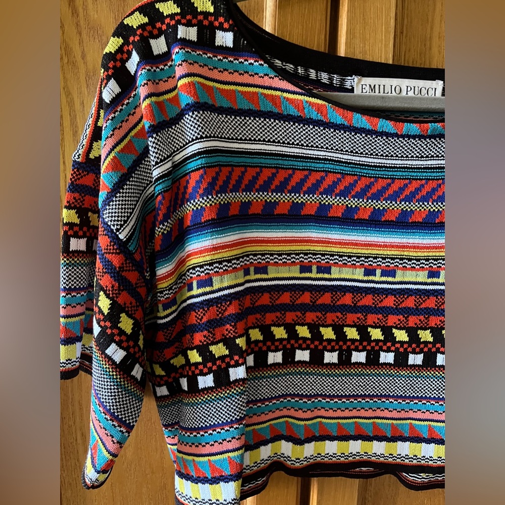 Emilio Pucci Multicolor Intricate Line Design Jersey Cropped Top